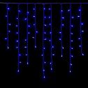 ETTROIT 200 LED Light Curtain, 5m, Blue Light, White Cable, IP65, Extendable, Flash Effect, With hanging wires at alternating lengths (30-70-40-60 cm) for a cascade effect