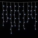 ETTROIT 200 LED Light Curtain, 5m, White Light, White Cable, IP65, Extendable, Flash Effect, With hanging wires at alternating lengths (30-70-40-60 cm) for a cascade effect