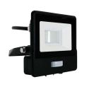 V-TAC VT-118S-1 faro led 10W chip samsung con sensore di movimento PIR e crepuscolare bianco caldo 3000K slim alluminio nero IP65 - SKU 20280