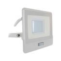 V-TAC VT-138S-1 faro led 30W chip samsung con sensore di movimento PIR e crepuscolare luce 4000K slim alluminio bianco IP65 - SKU 20299