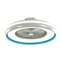 V-TAC VT-5022 Ceiling fan 45W AC motor white body and blue inner ring with 35W 3IN1 CCT led lamp and remote control - sku 217934