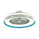 V-TAC VT-5022 Deckenventilator, 45 W Wechselstrommotor, weißes Gehäuse und blauer Innenring mit 35 W 3IN1 CCT-LED-Lampe und Fernbedienung – Artikelnummer 217934