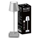 V-TAC VT-7703 Lampada da tavolo LED 3W bianco naturale 4000K con batteria 4000mA pulsante ON/OFF dimmerabile touch colore argento IP20 - SKU 2882