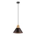 V-TAC VT-7425 Lumière Pendant 1MT E27 abat-jour corps noir en aluminium avec plateau bois Ф250mm - SKU 3757