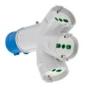 Adaptor for industrial purposes TRIPLEX plug 2P+E 16A with 3 sockets IT/DE 2P+E 16A Fanton 73095