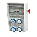 Distribution board Ulisse 250 ASC installed sockets with emergency button 4pcs CEE sockets and residual current circuit breakers 3kW Fanton 74326