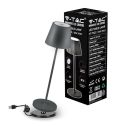 V-TAC VT-7522 LED Table Lamp 2W Warm White 3000K with 4400mA Battery Wireless Charging ON/OFF Button Dimmable Touch Color Grey IP54 - SKU 7653