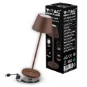 V-TAC VT-7522 Lampe de table LED 2W Wireless Chargin blanc chaud 3000K avec batterie 4400mA tactile Gradation et on/off corps corten Étanche IP54 - SKU 7654