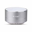V-TAC SMART HOME VT-6133 3W portable Led light blue metal silver bluetooth speaker with Mic. & TF Card slot - sku 7713