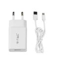 V-TAC VT-5382 Kit de charge rapide avec adaptateur de voyage et câble USB de type C blanc - sku 8643