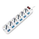 V-TAC Rallonge électrique multiprise norme italienne 6 x Schuko 10/16A avec interrupteur indépendants on/off protecteur de surcharge- sku 8739