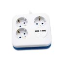 V-TAC VT-1153-2 Power Strip 3 Schuko Outlet 10A EU standard 3680W + 2 usb charger 2.4A 1,5mt cable - sku 8799
