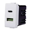 Presa Caricatore doppia USB 2IN1 Type-A + Type-C compatibile Bticino Matix 5Vdc 3.1A colore bianco MT3002
