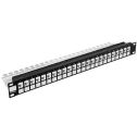 Panneau de brassage modulaire 1U 24 ports Keystone RJ-45 cat. 5e/6/6A pour Armoire rack 19" acier couleur noir RAL 9005