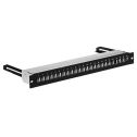 Modular patch panel sliding 1U 24 ports Keystone RJ-45 cat. 5e/6/6A for rack cabinets 19" black RAL9005 color steel