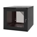 Hanging Rack cabinets 19" 9U 600mm Black RAL9005 color steel with glass door