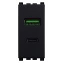 Prise USB ETTROIT 2 Ports 3.1A USB-A + USB Type C Couleur NOIRE Compatible Avec Vimar Arkè - VA3002