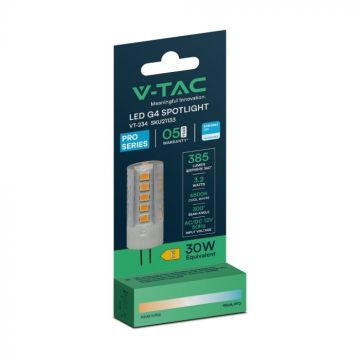 V-TAC PRO VT-234 Lampadina led chip samsung smd 3.2W G4 300° 385LM bianco caldo 3000K - SKU 21131