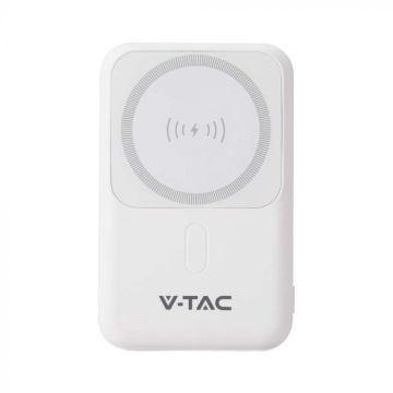 V-TAC power bank magsafe 10000Ah magnetico con ricarica wireless 20W ultrasottile colore bianco - 23039